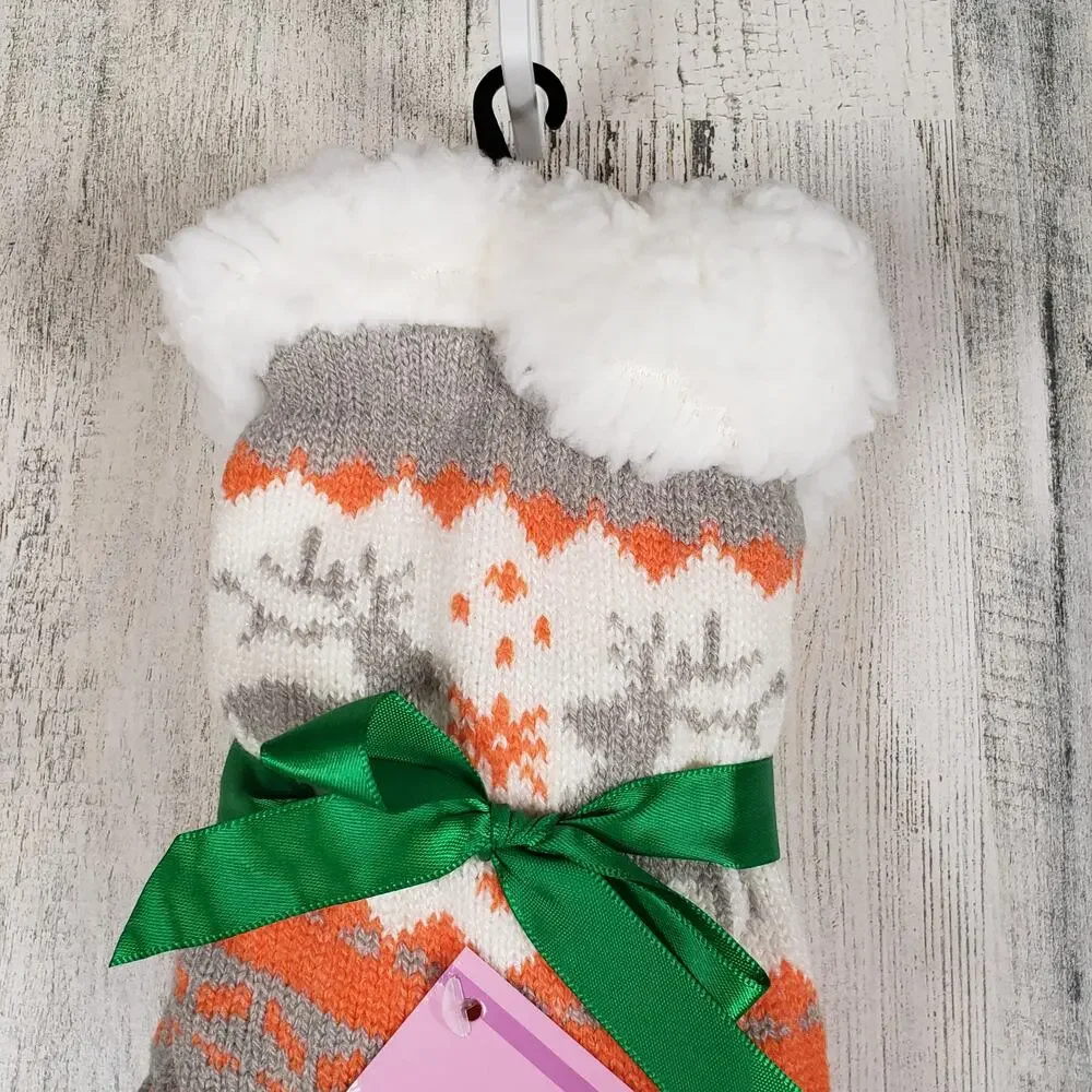 NWT Mari Clare Sherpa Lined Knit Winter Reindeer Design No-Slip Slipper Socks